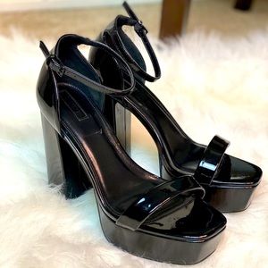 Faux Patent Leather Platform Heels.